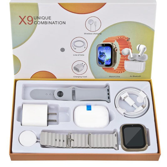6-in-1 Smar twatch Kit Smart Watches for iPhone/Andriod: Smartwatch, Bluetooth headphones, 20W fast charger, Type-C fast-charging cable, adapter, and audio support-compact and portable. Headphone device.