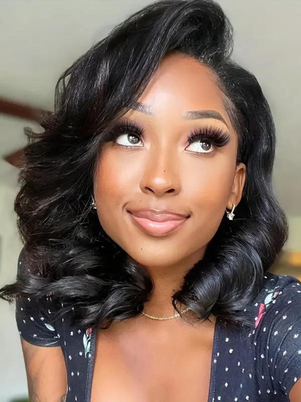A Anytime 180% Density Lace Front Bobs Pre Styled Wig Human Hair 13x4 Transparent Lace Front Natural Wave Wig Human Hair Pre Plucked Wear and Go Wigs Human Hair 10-16 Inch Short Bob Wigs for Women