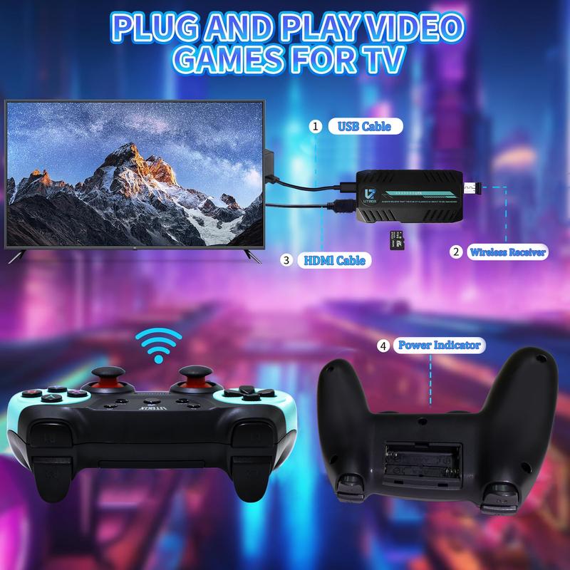 Retro Game Console Stick with Dual 2.4G Wireless Controllers Plug & Play TV Video Gaming Stick USB Cable HDMI Port Button