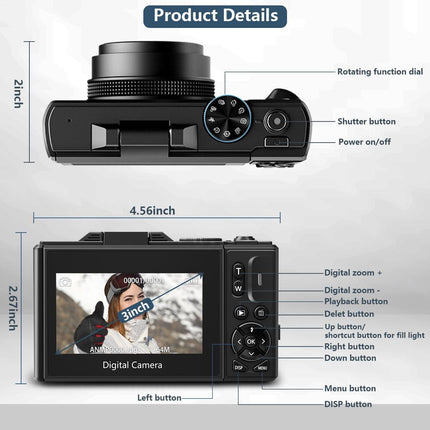 4K digital camera with 64.0million pixels, 3 - inch 180 ° Flip screen, 18x digital zoom - nanwushop