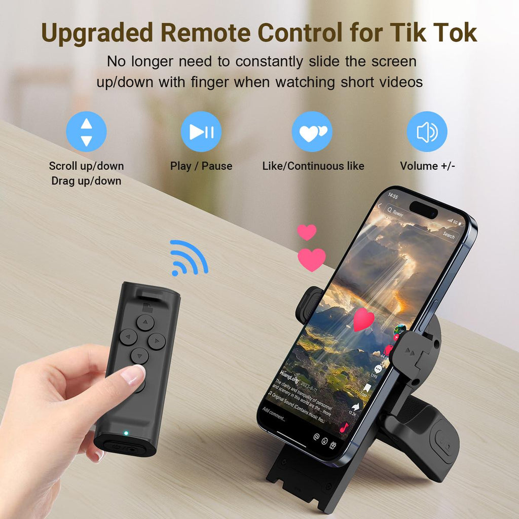 Slide Remote Control with Smartphone Stand, Wireless Scroll Page Turner, Compatible with iOS and Android Camera Shutter Video Recording, Phone Selfie Accessories