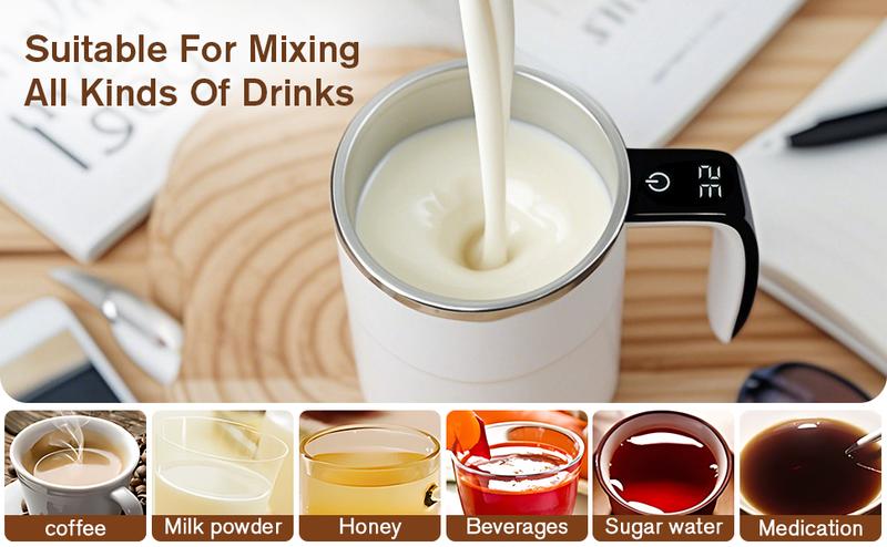 Electric Self-stirring Coffee Mug Magnetic Stirring Cup Rechargeable Automatic Mixing Cup w/LCD Thermometer for Milk/Cocoa at Office/Kitchen/Travel