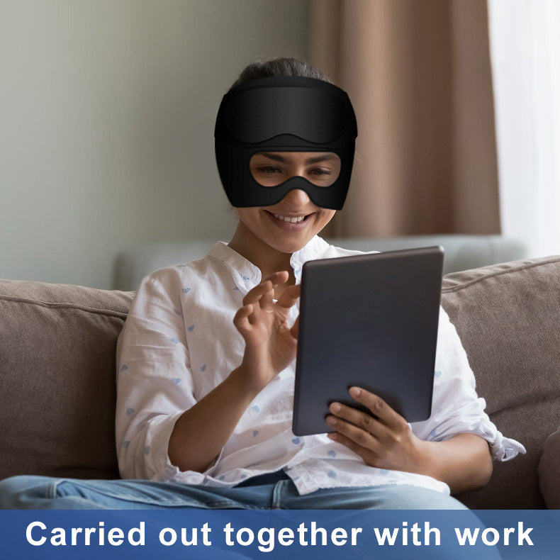 Soothing Migraine Relief Cap - Built-in Sliding Eye Mask - 360 °   Cooling and Compression Hangover Hat for Cold and Hot Therapy