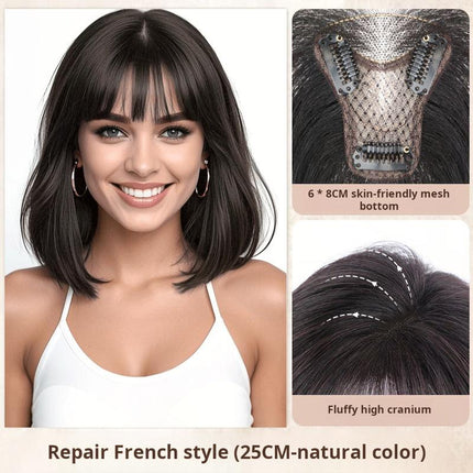 Women's bangs hairpiece, top volume enhancer, fluffy fake bangs, made of real human hair - nanwushop