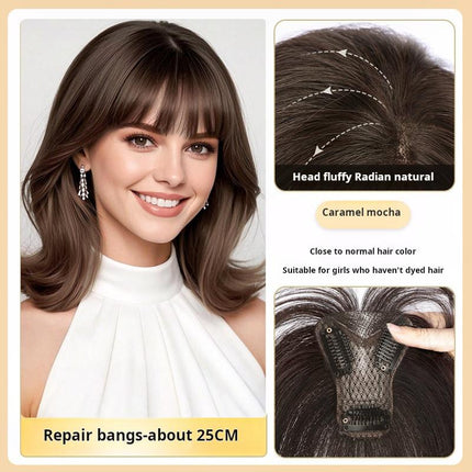 Women's bangs hairpiece, top volume enhancer, fluffy fake bangs, made of real human hair - nanwushop