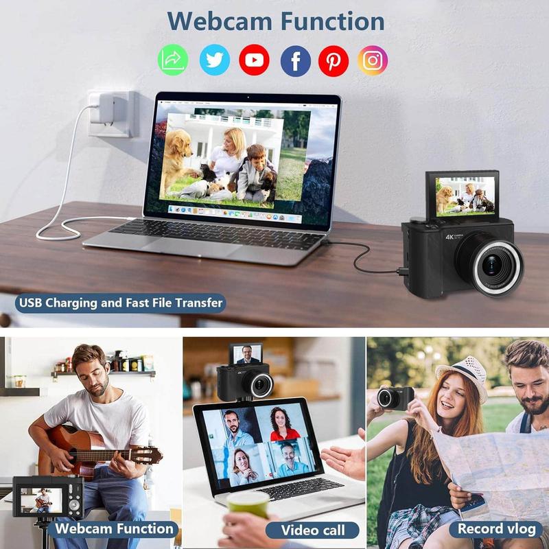 4K Photography Digital Camera, Foldable Screen Portable Camera, Equipped with 32GB SD Card