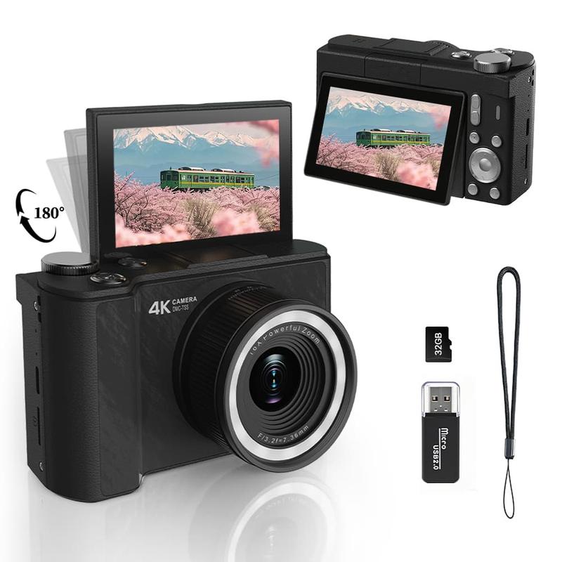 4K Photography Digital Camera, Foldable Screen Portable Camera, Equipped with 32GB SD Card