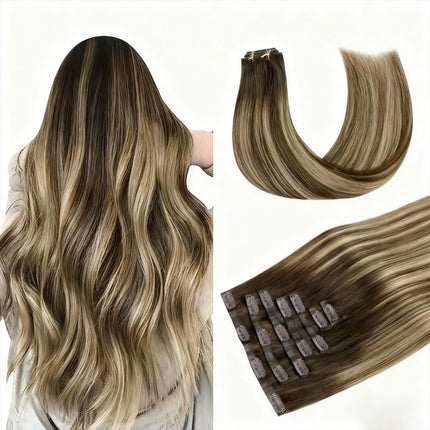 18-24 Inch Hair extension clips, suitable for human hair, natural straight hair, easy to style, soft