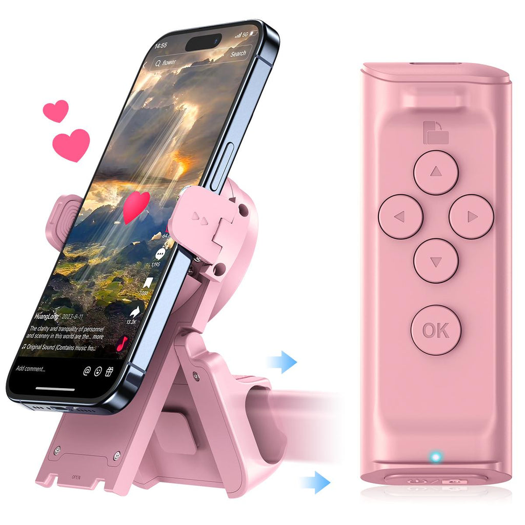 Slide Remote Control with Smartphone Stand, Wireless Scroll Page Turner, Compatible with iOS and Android Camera Shutter Video Recording, Phone Selfie Accessories