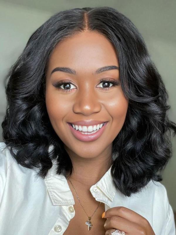 A Anytime 180% Density Lace Front Bobs Pre Styled Wig Human Hair 13x4 Transparent Lace Front Natural Wave Wig Human Hair Pre Plucked Wear and Go Wigs Human Hair 10-16 Inch Short Bob Wigs for Women