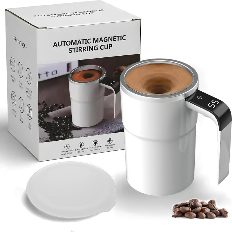 Electric Self-stirring Coffee Mug Magnetic Stirring Cup Rechargeable Automatic Mixing Cup w/LCD Thermometer for Milk/Cocoa at Office/Kitchen/Travel