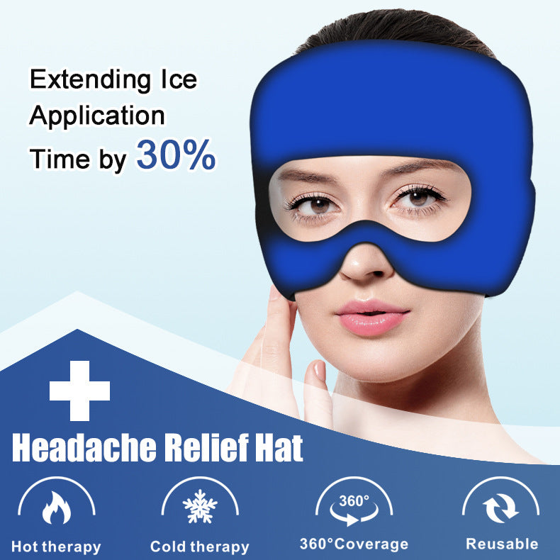Soothing Migraine Relief Cap - Built-in Sliding Eye Mask - 360 °   Cooling and Compression Hangover Hat for Cold and Hot Therapy