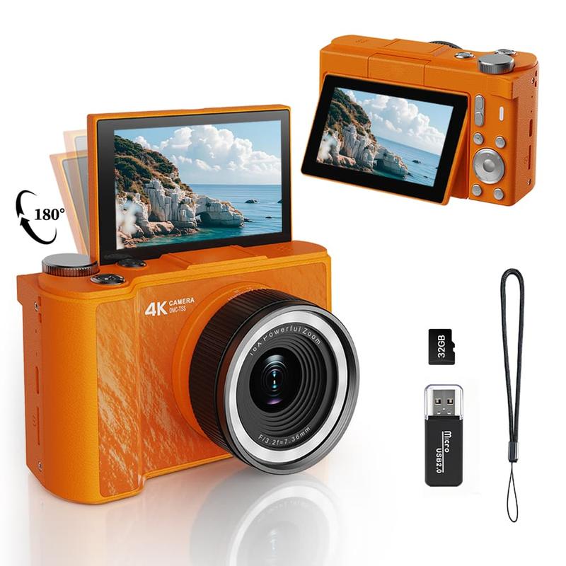 4K Photography Digital Camera, Foldable Screen Portable Camera, Equipped with 32GB SD Card