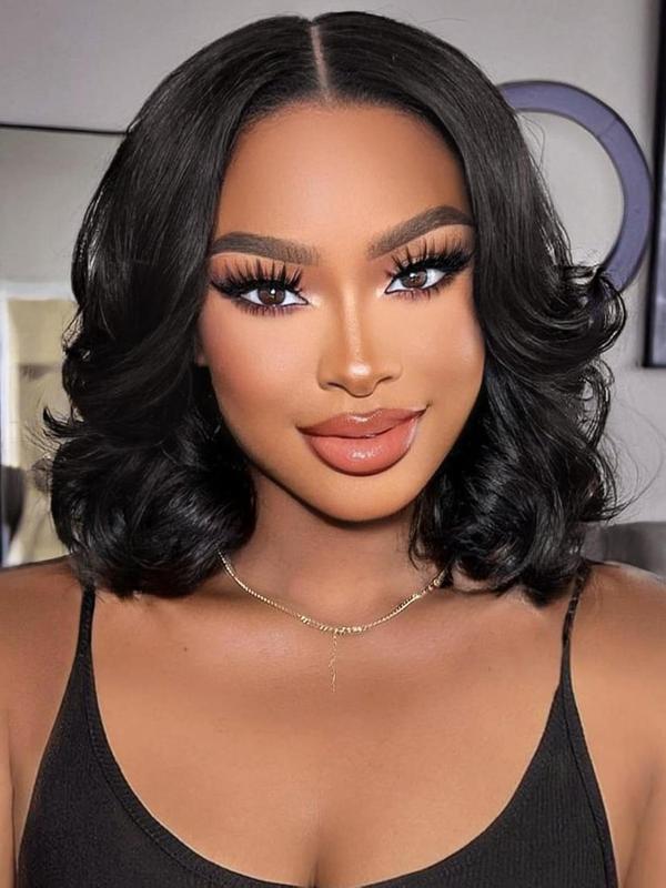 A Anytime 180% Density Lace Front Bobs Pre Styled Wig Human Hair 13x4 Transparent Lace Front Natural Wave Wig Human Hair Pre Plucked Wear and Go Wigs Human Hair 10-16 Inch Short Bob Wigs for Women