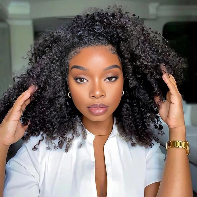 [3 In 1 Half Wig] Afro Curly Glueless Half Wig 180% 250% Density Upgrade With Drawstring Cap Invisible Hairline Human Hair Wigs Beginner Friendly