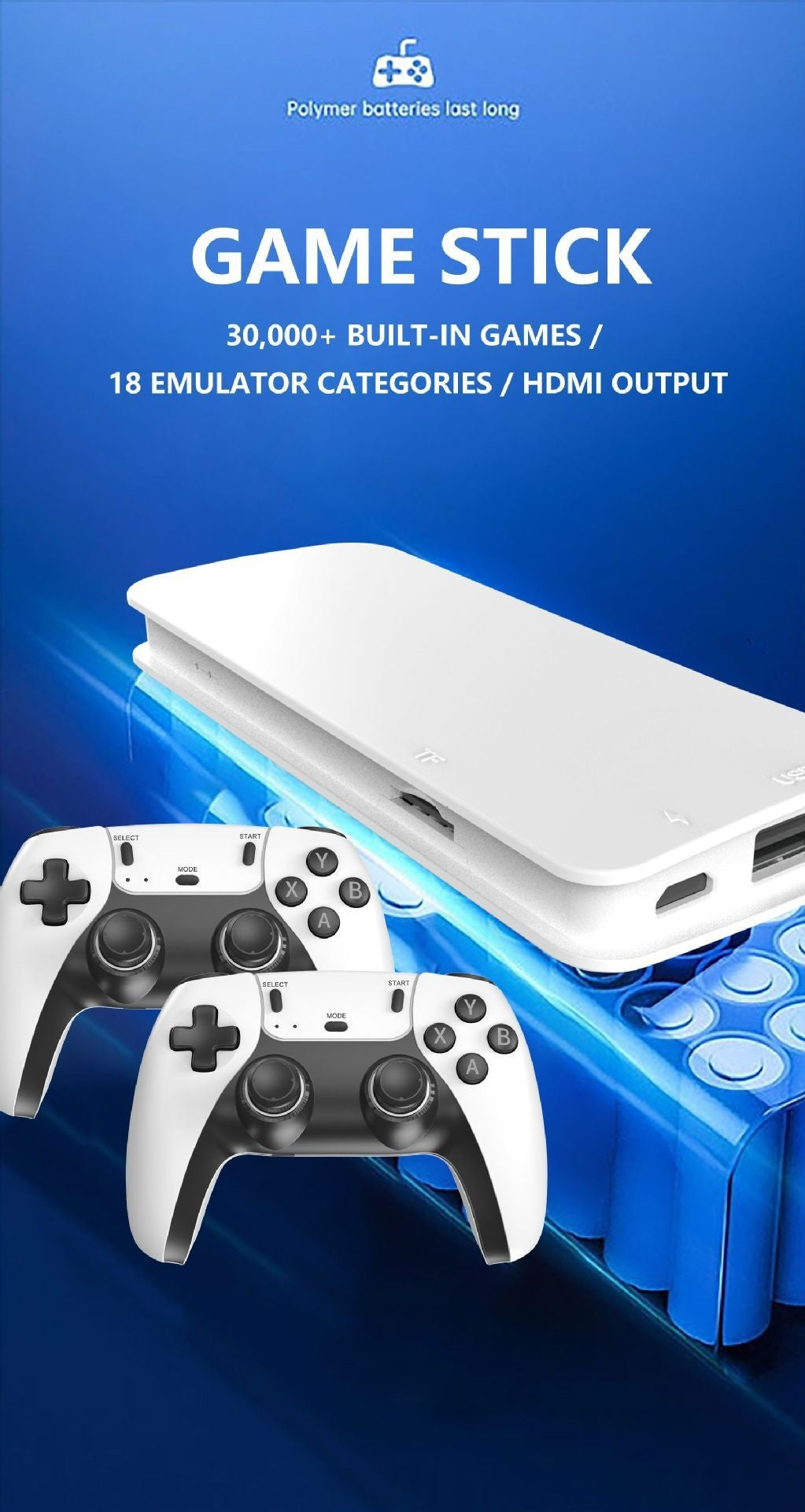 Retro Game Stick, with over 30,000 games, 4K wireless HDMI output, plug and play, supports including 18 emulator console communication cables