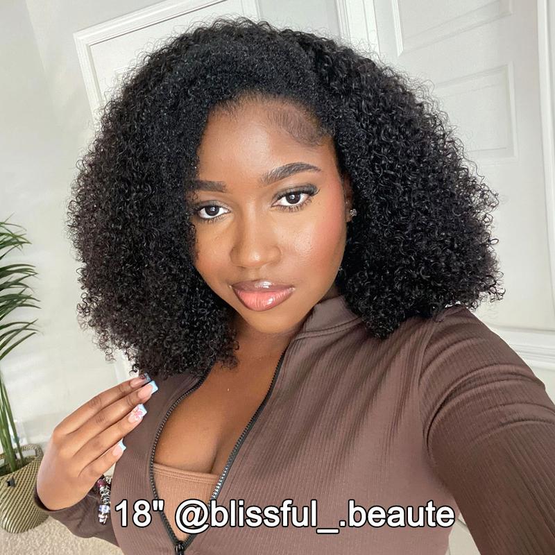 [3 In 1 Half Wig] Afro Curly Glueless Half Wig 180% 250% Density Upgrade With Drawstring Cap Invisible Hairline Human Hair Wigs Beginner Friendly