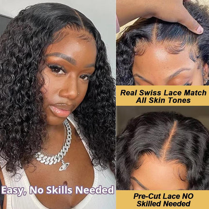 Short bob wig without glue, ready to wear, deep wavy curls 180% - nanwushop