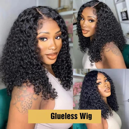 Short bob wig without glue, ready to wear, deep wavy curls 180% - nanwushop