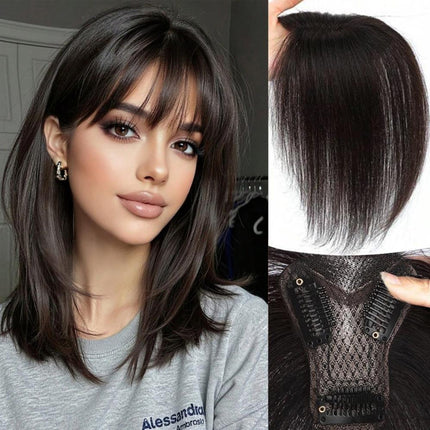 Women's bangs hairpiece, top volume enhancer, fluffy fake bangs, made of real human hair - nanwushop