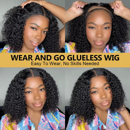 Short bob wig without glue, ready to wear, deep wavy curls 180% - nanwushop