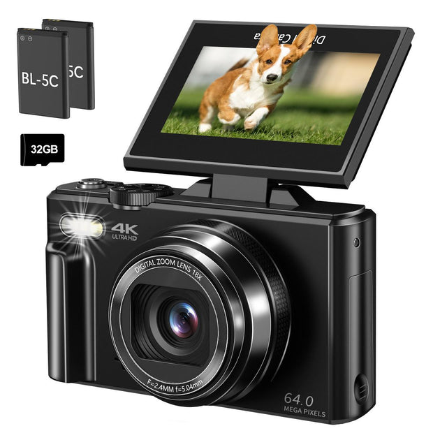 4K digital camera with 64.0million pixels, 3 - inch 180 ° Flip screen, 18x digital zoom - nanwushop
