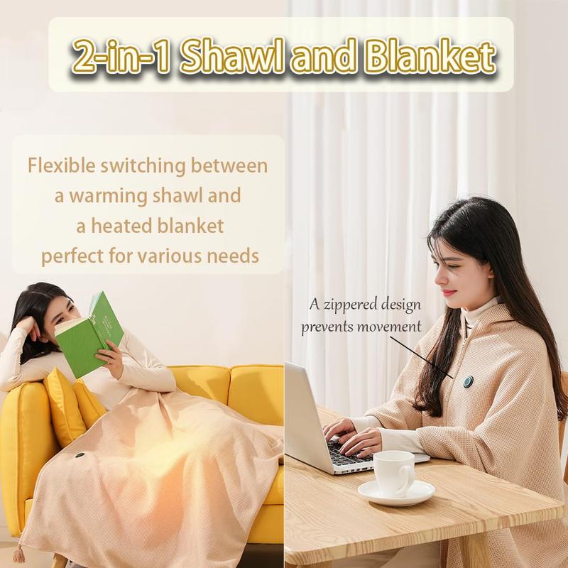 Portable Heated Blanket Shawl, Portable Heated Shawl, 2025 New USB Zipper Electric Heated Blanket Shawl, Cordless Design, 15s Fast Heating(Excluding power banks)