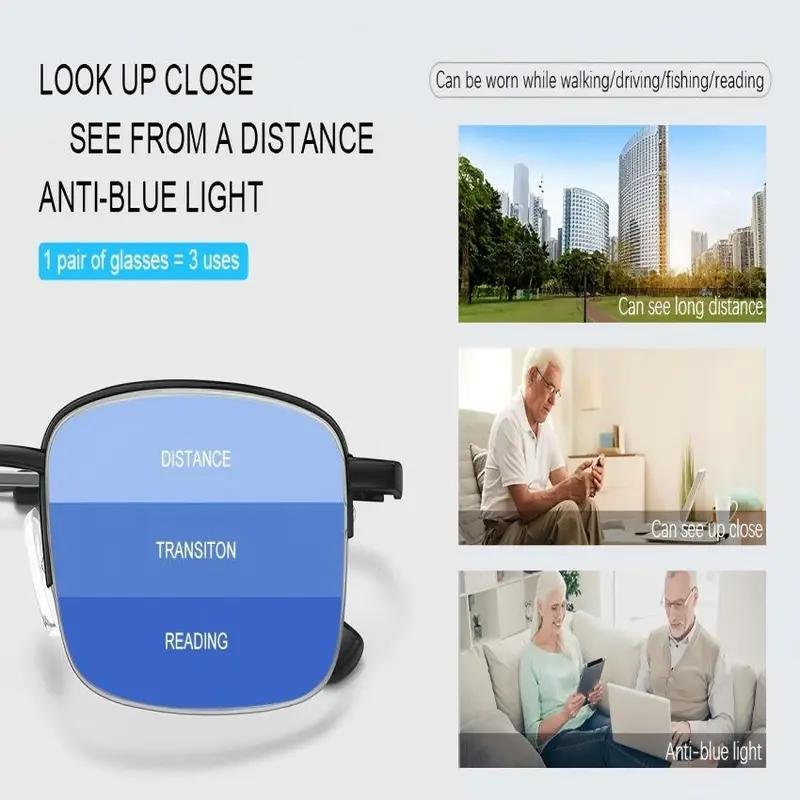 Frameless Smart Zoom Reading Glasses for Men & Women – High-Definition, Eye Protection, Blue Light Filter, Silicone Nose Pads