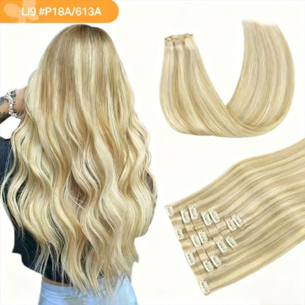 18-24 Inch Hair extension clips, suitable for human hair, natural straight hair, easy to style, soft