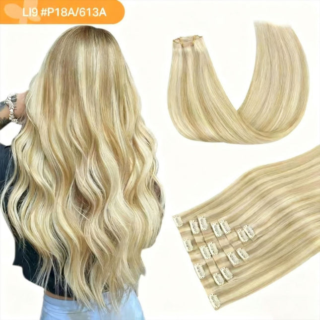 18-24 Inch Hair extension clips, suitable for human hair, natural straight hair, easy to style, soft