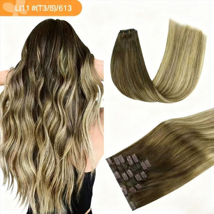 18-24 Inch Hair extension clips, suitable for human hair, natural straight hair, easy to style, soft