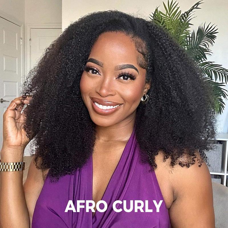 [3 In 1 Half Wig] Afro Curly Glueless Half Wig 180% 250% Density Upgrade With Drawstring Cap Invisible Hairline Human Hair Wigs Beginner Friendly