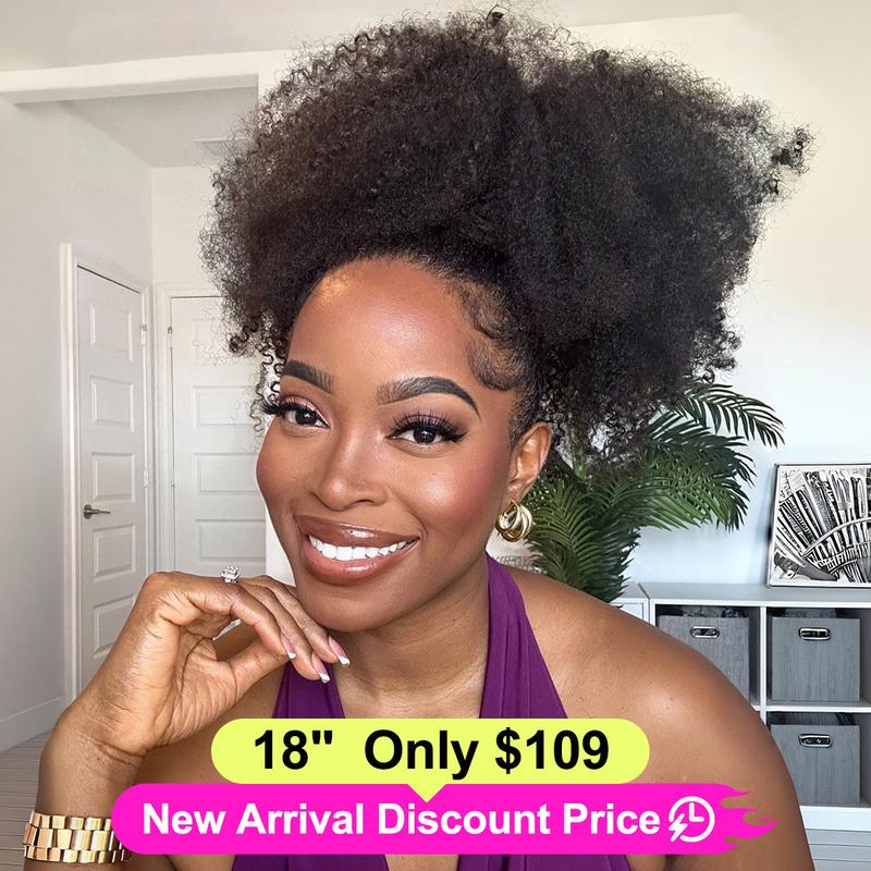 [3 In 1 Half Wig] Afro Curly Glueless Half Wig 180% 250% Density Upgrade With Drawstring Cap Invisible Hairline Human Hair Wigs Beginner Friendly
