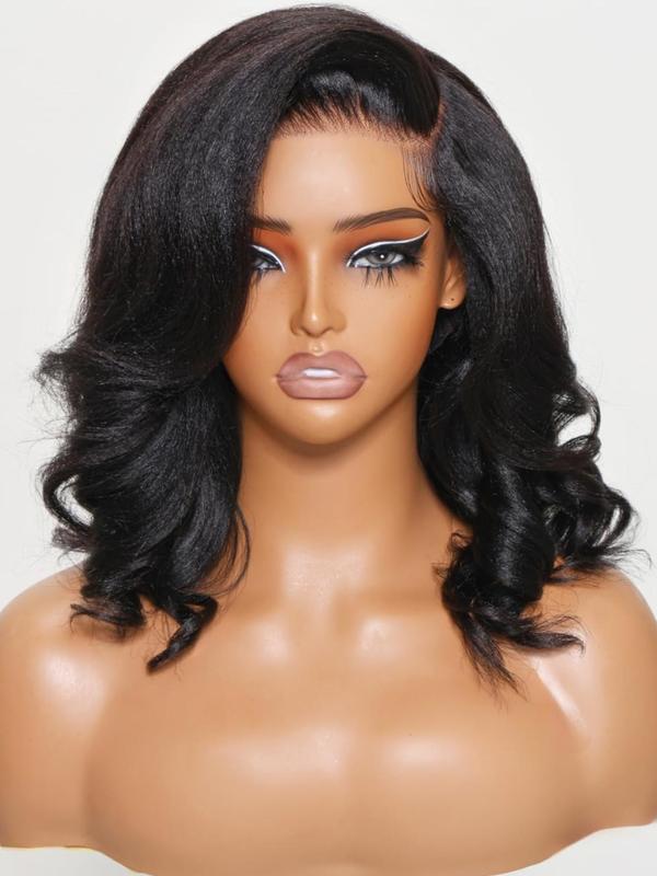 A Anytime 180% Density Lace Front Bobs Pre Styled Wig Human Hair 13x4 Transparent Lace Front Natural Wave Wig Human Hair Pre Plucked Wear and Go Wigs Human Hair 10-16 Inch Short Bob Wigs for Women