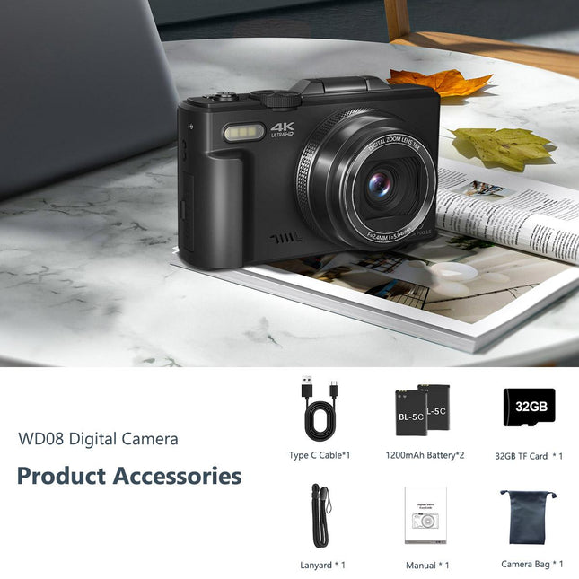 4K digital camera with 64.0million pixels, 3 - inch 180 ° Flip screen, 18x digital zoom - nanwushop
