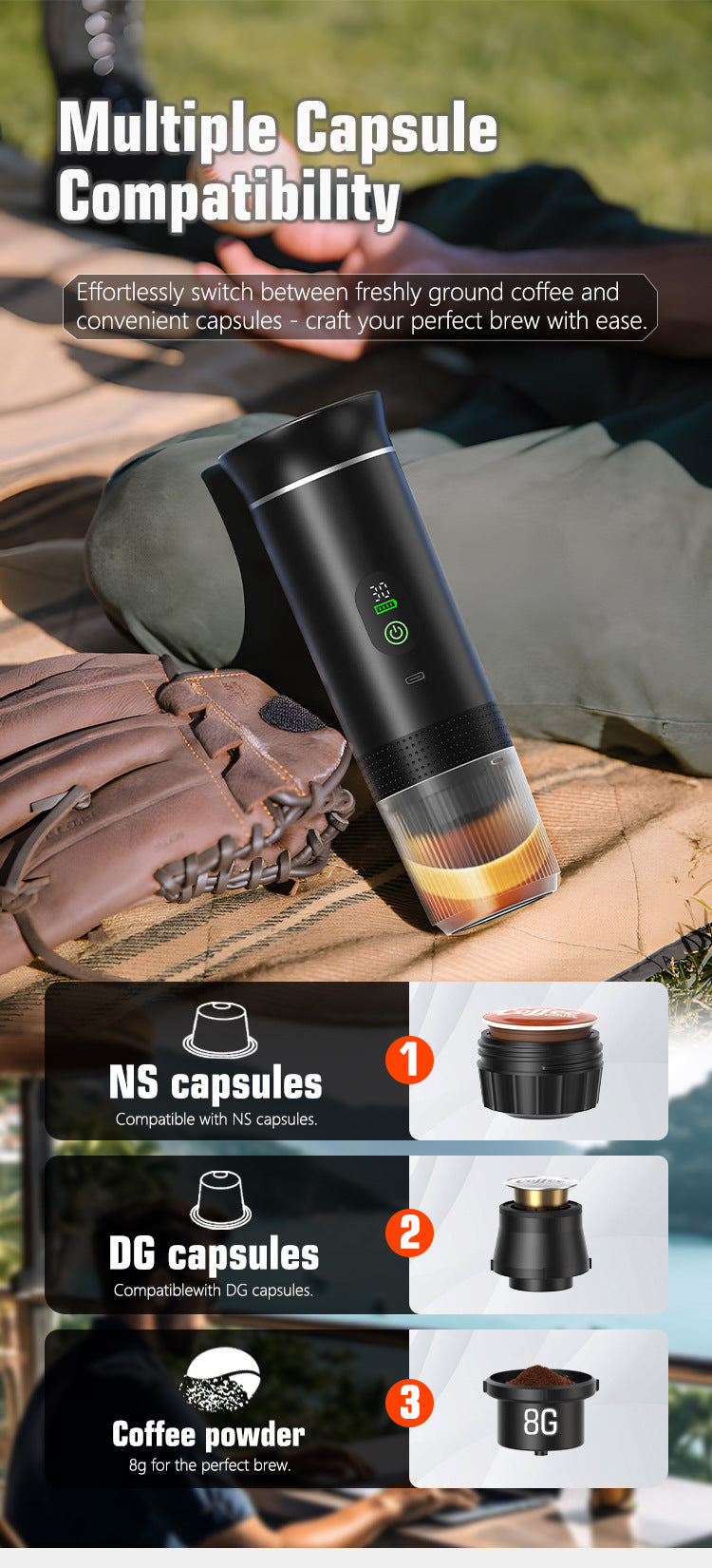 Portable Coffee Machine Car Outdoor Travel 2025 Digital Display New Model