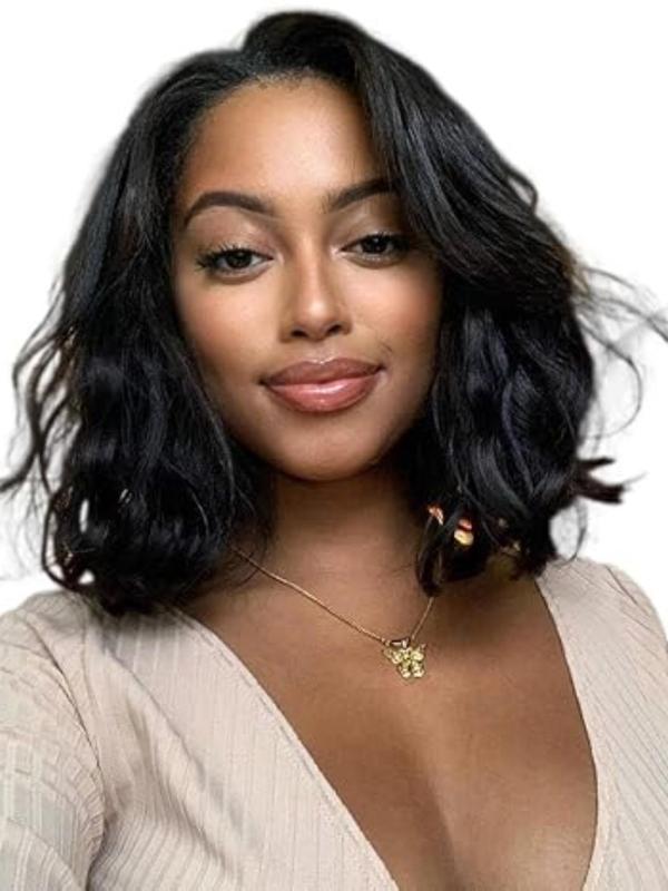 A Anytime 180% Density Lace Front Bobs Pre Styled Wig Human Hair 13x4 Transparent Lace Front Natural Wave Wig Human Hair Pre Plucked Wear and Go Wigs Human Hair 10-16 Inch Short Bob Wigs for Women