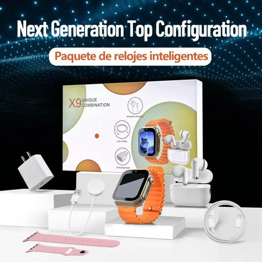 6-in-1 Smar twatch Kit Smart Watches for iPhone/Andriod: Smartwatch, Bluetooth headphones, 20W fast charger, Type-C fast-charging cable, adapter, and audio support-compact and portable. Headphone device.