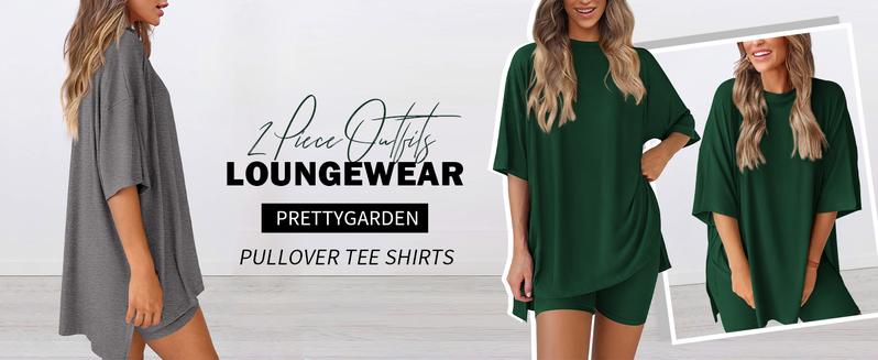 Women's Summer Two-Piece Set 2025  Casual Oversized Crewneck Split Hem Shirts Side Pocket Biker Shorts Matching Airport Travel Outfit Basic Lounge Womenswear Clothes