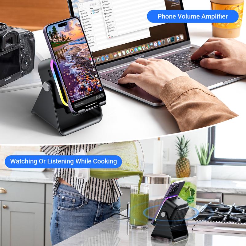Wireless Sensor Audio Speaker Stand，5-in-1 Phone Stand