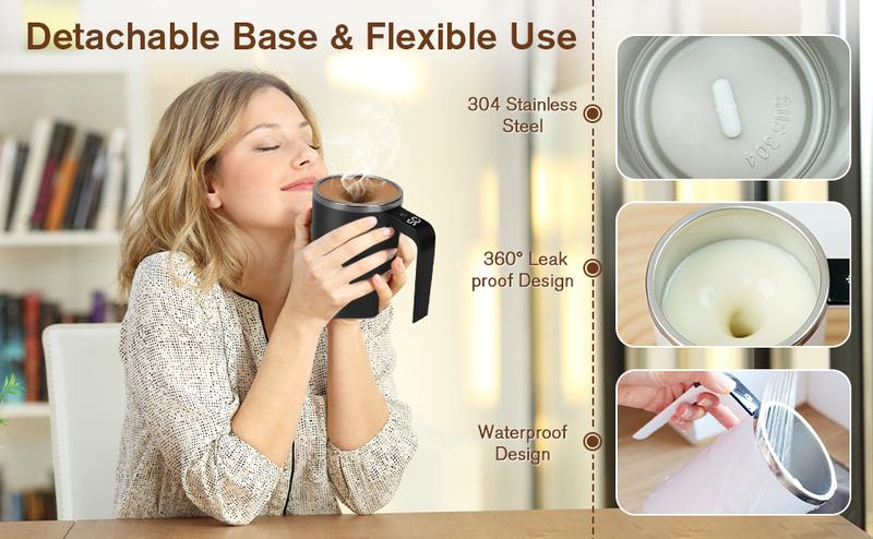 Electric Self-stirring Coffee Mug Magnetic Stirring Cup Rechargeable Automatic Mixing Cup w/LCD Thermometer for Milk/Cocoa at Office/Kitchen/Travel