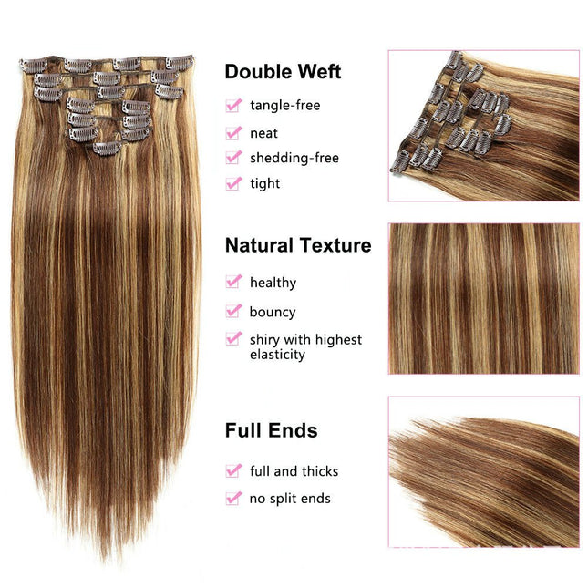 14 - 24 inch Hair extensions, clip - in real human hair, natural straight hair, easy to style - nanwushop