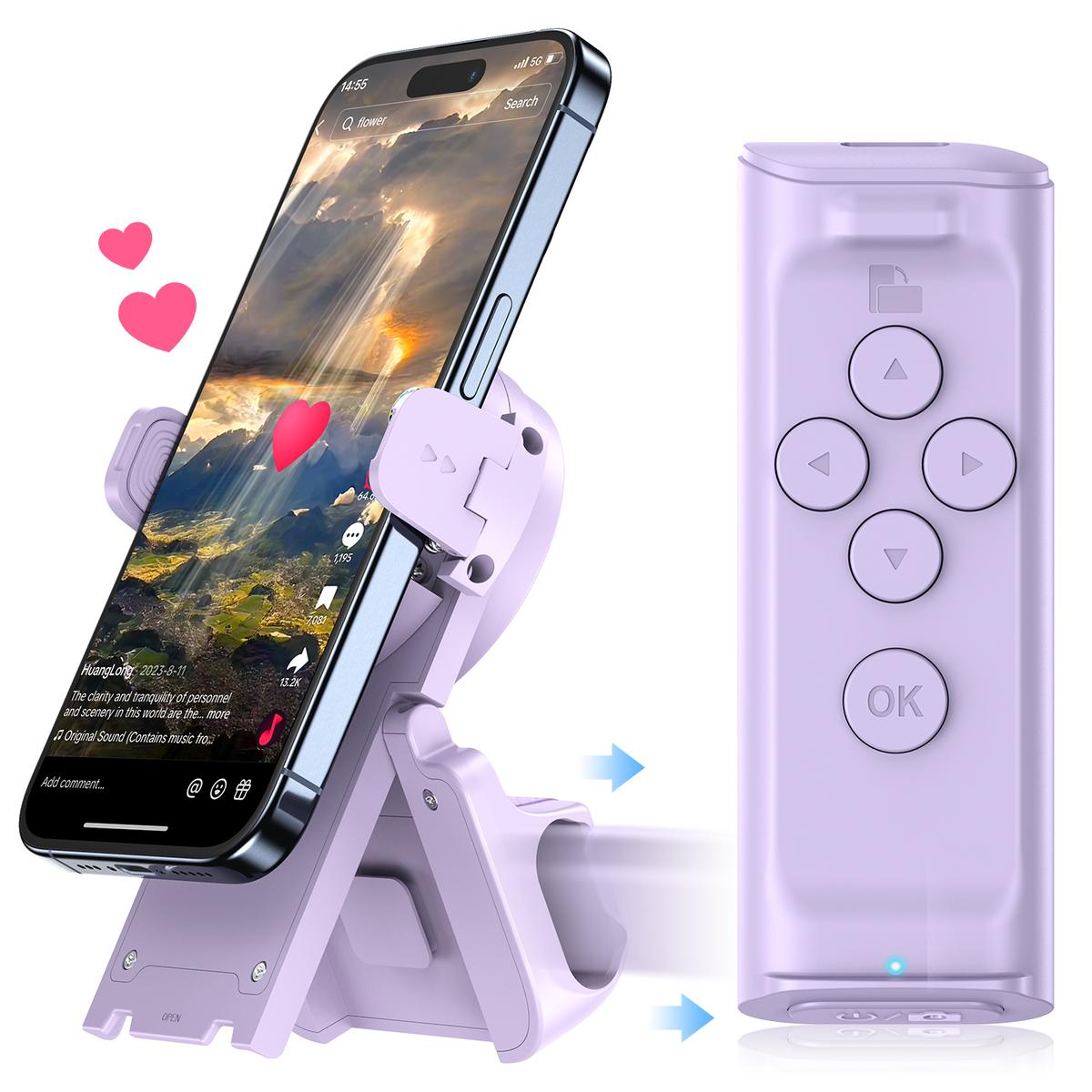 Slide Remote Control with Smartphone Stand, Wireless Scroll Page Turner, Compatible with iOS and Android Camera Shutter Video Recording, Phone Selfie Accessories