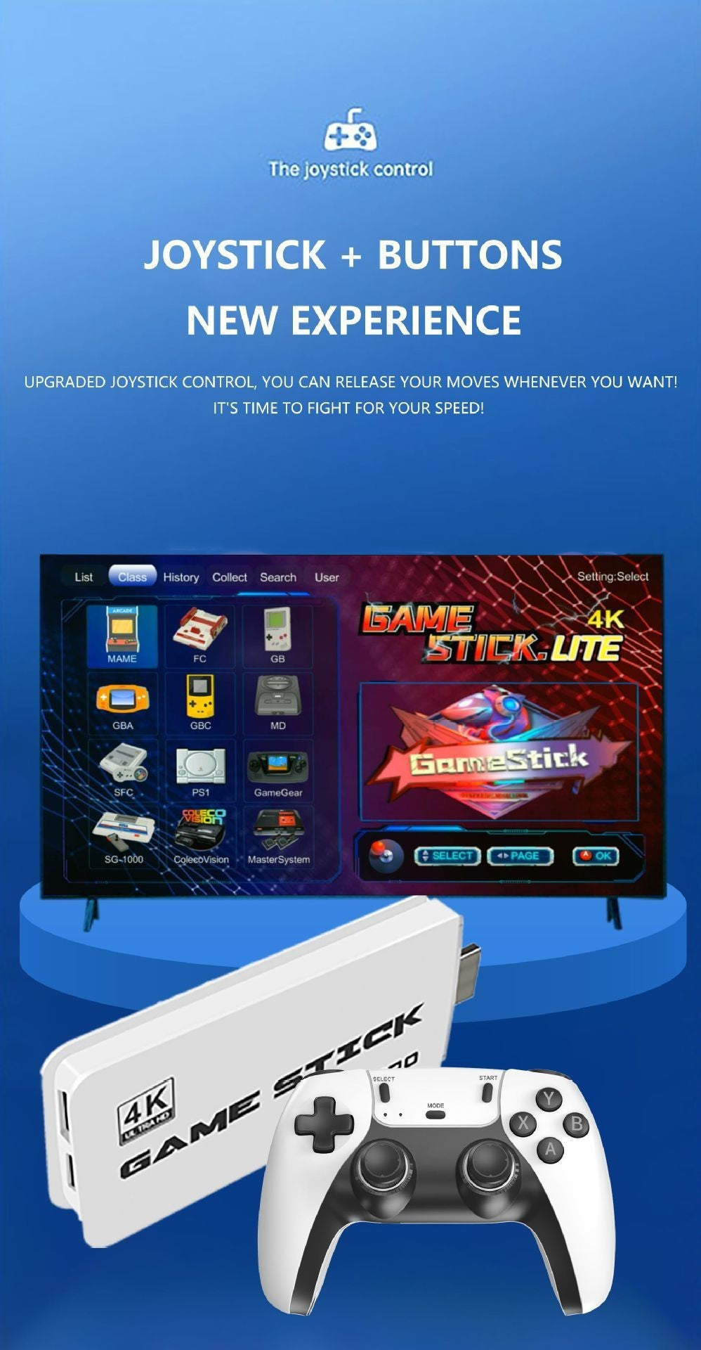 Retro Game Stick, with over 30,000 games, 4K wireless HDMI output, plug and play, supports including 18 emulator console communication cables